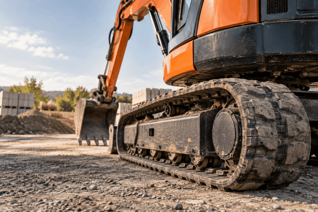 Excavadora compacta en obra soleada 1